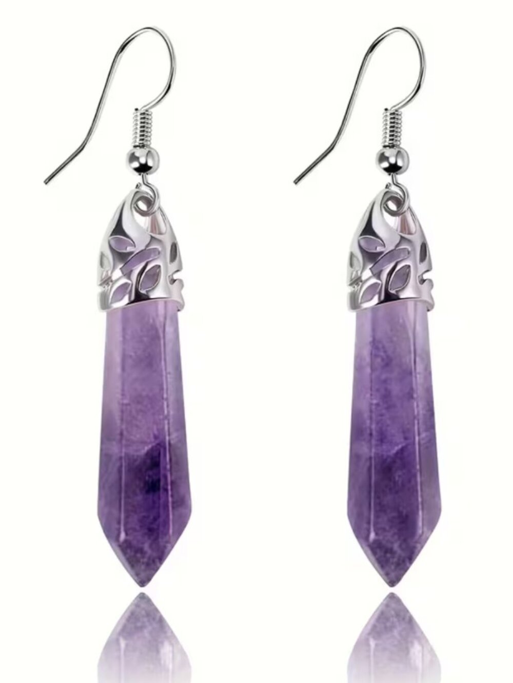 Spiritual Healing Quartz Jewelry Bohemian Amethyst Crystal Point Dangle Earrings - Picture 3 of 6